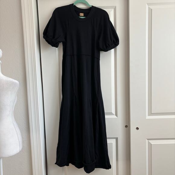 Free-est by Free People Brentwood Maxi Puff Sleeve Sz SP Cotton Basic Minimalist - Picture 2 of 13